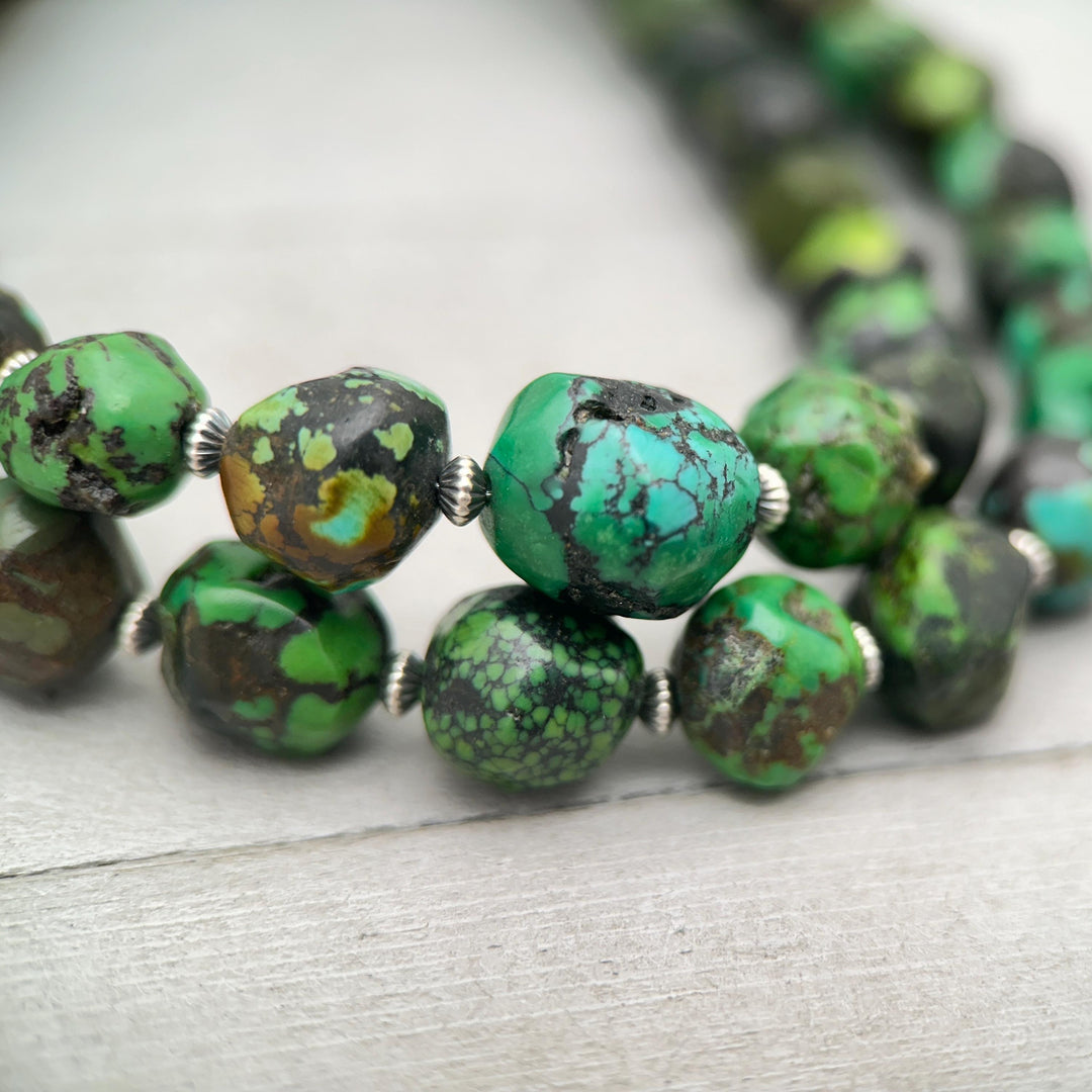 Green Turquoise Nugget and Navajo Pearl Necklace - SunlightSilver