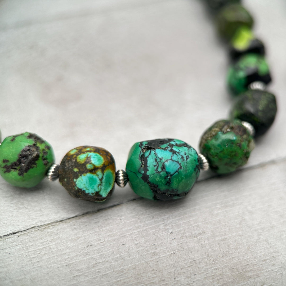 Green Turquoise Nugget and Navajo Pearl Necklace - SunlightSilver