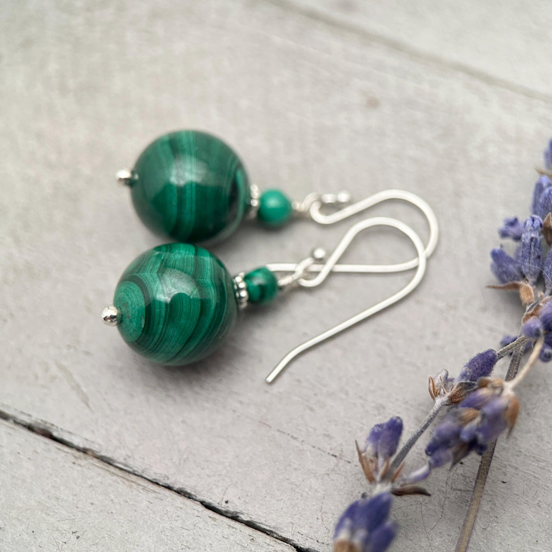 Malachite and Solid 925 Sterling Silver Earrings - SunlightSilver