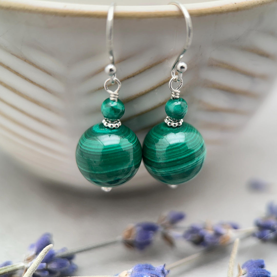 Malachite and Solid 925 Sterling Silver Earrings - SunlightSilver