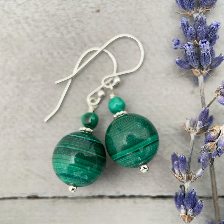 Malachite and Solid 925 Sterling Silver Earrings - SunlightSilver