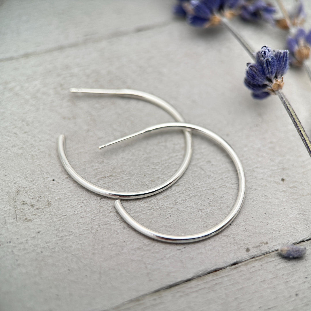 Sterling Silver Hoops - 1 Inch, Solid 925, Classic Minimalist Everyday Earrings - SunlightSilver
