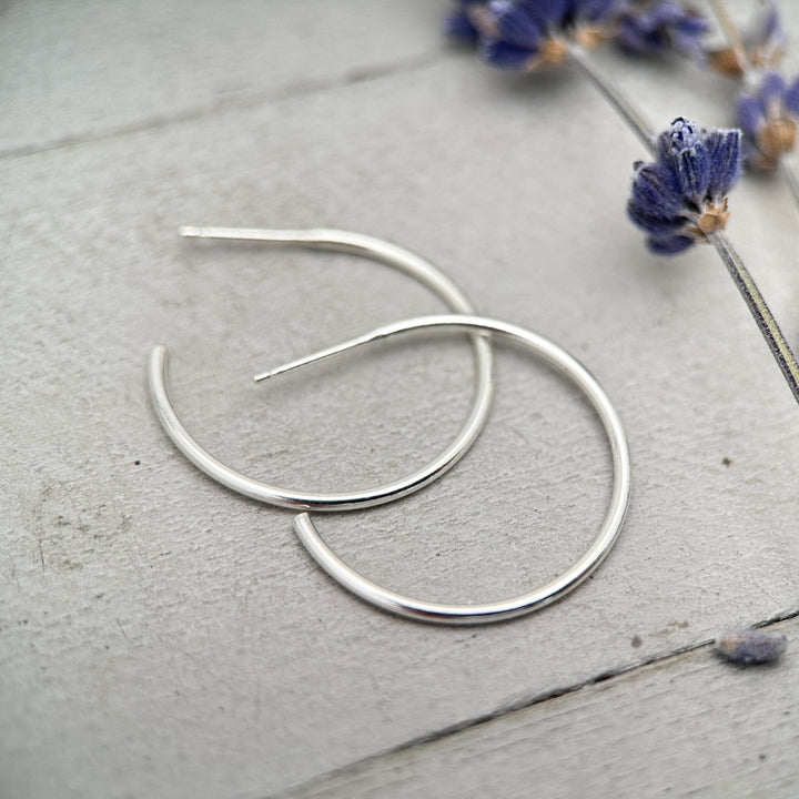 Sterling Silver Hoops - 1 Inch, Solid 925, Classic Minimalist Everyday Earrings - SunlightSilver