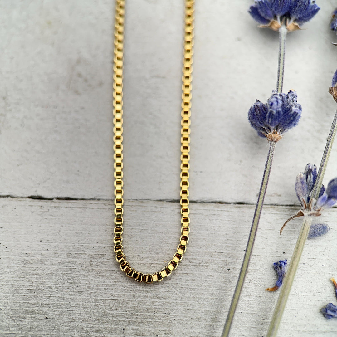 14k Gold Filled Box Chain Necklace - 20 Inch, Thin 1 - SunlightSilver