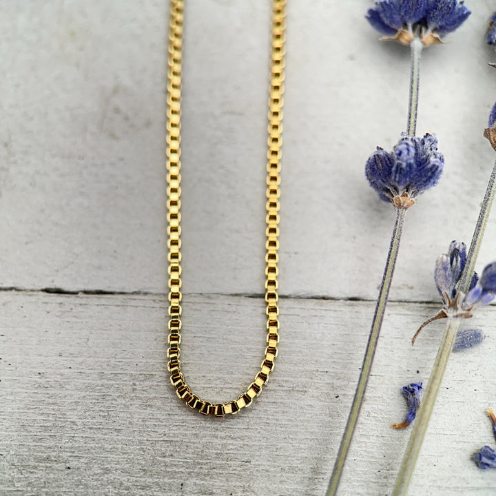 14k Gold Filled Box Chain Necklace - 20 Inch, Thin 1 - SunlightSilver