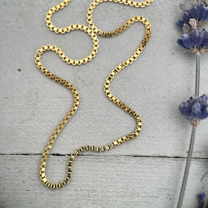 14k Gold Filled Box Chain Necklace - 20 Inch, Thin 1 - SunlightSilver