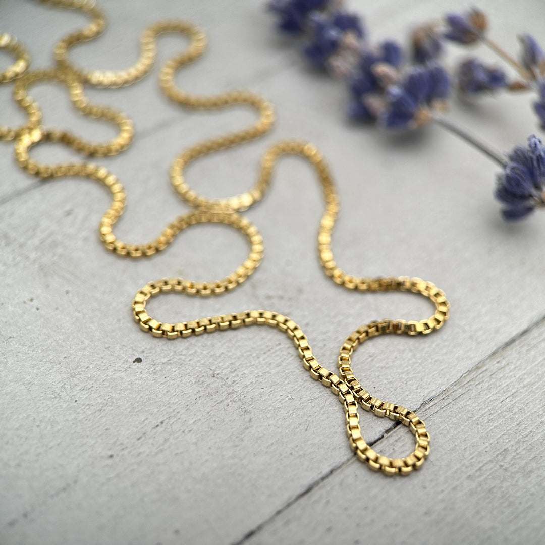 14k Gold Filled Box Chain Necklace - 20 Inch, Thin 1 - SunlightSilver