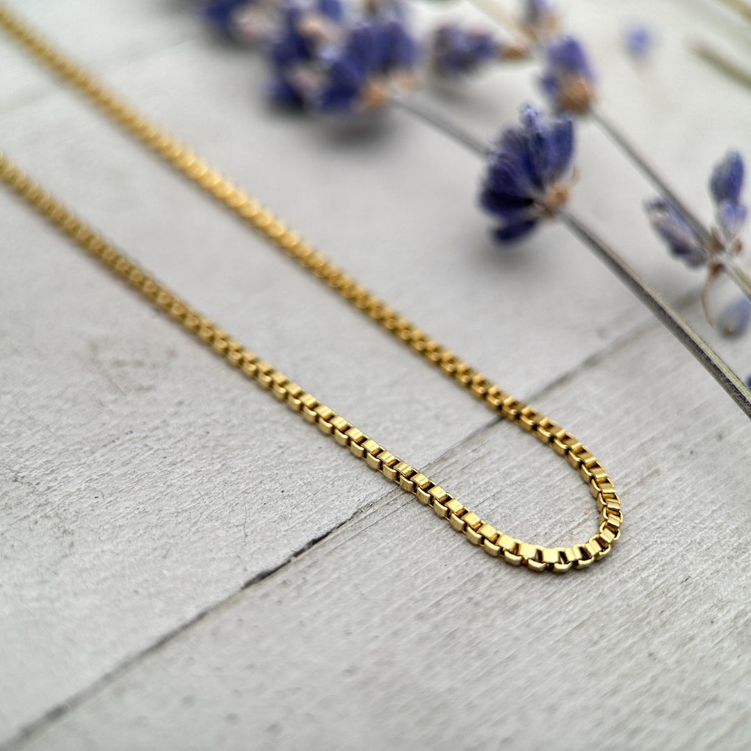 14k Gold Filled Box Chain Necklace - 20 Inch, Thin 1 - SunlightSilver