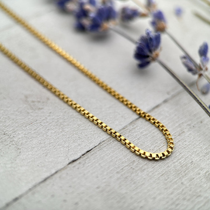 14k Gold Filled Box Chain Necklace - 20 Inch, Thin 1 - SunlightSilver