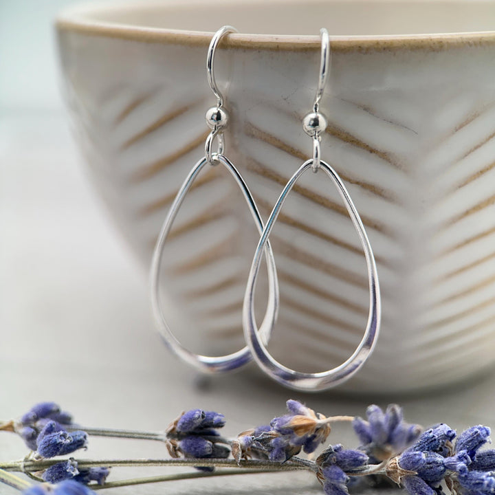 Sterling Silver Teardrop Hoop Earrings - Everyday Minimalist Lightweight Statement Earrings, Gift for Her - SunlightSilver