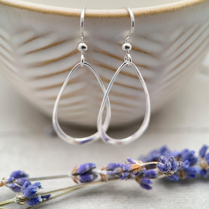 Sterling Silver Teardrop Hoop Earrings - Everyday Minimalist Lightweight Statement Earrings, Gift for Her - SunlightSilver