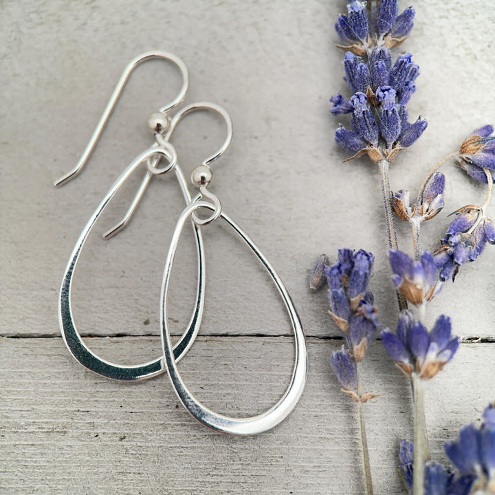 Sterling Silver Teardrop Hoop Earrings - Everyday Minimalist Lightweight Statement Earrings, Gift for Her - SunlightSilver