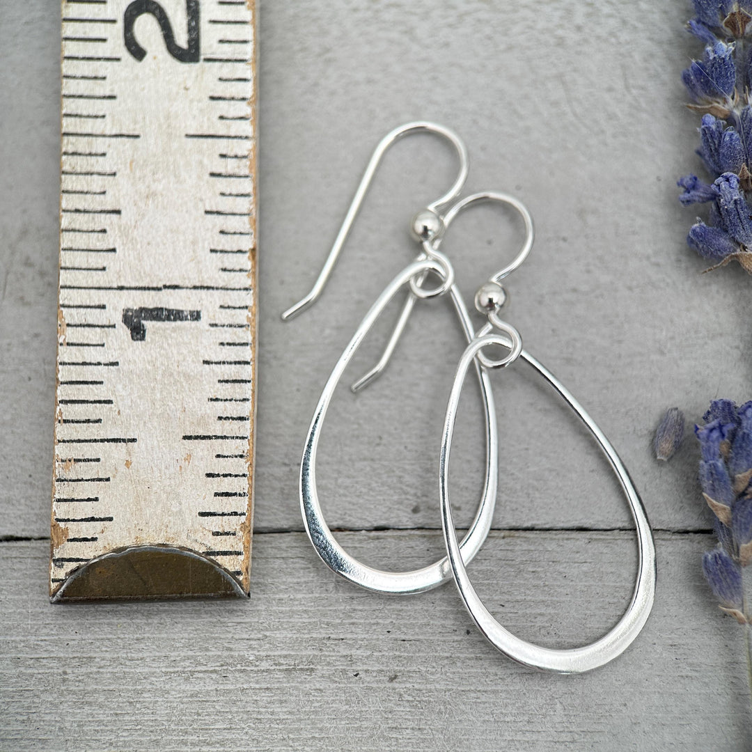 Sterling Silver Teardrop Hoop Earrings - Everyday Minimalist Lightweight Statement Earrings, Gift for Her - SunlightSilver