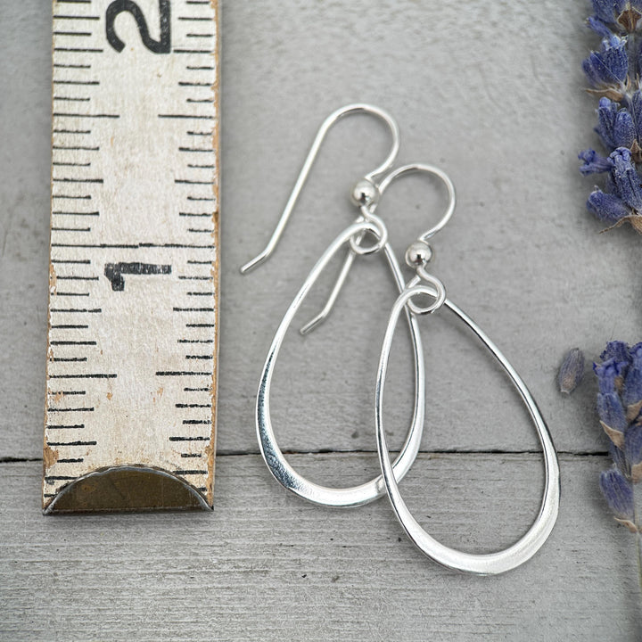 Sterling Silver Teardrop Hoop Earrings - Everyday Minimalist Lightweight Statement Earrings, Gift for Her - SunlightSilver