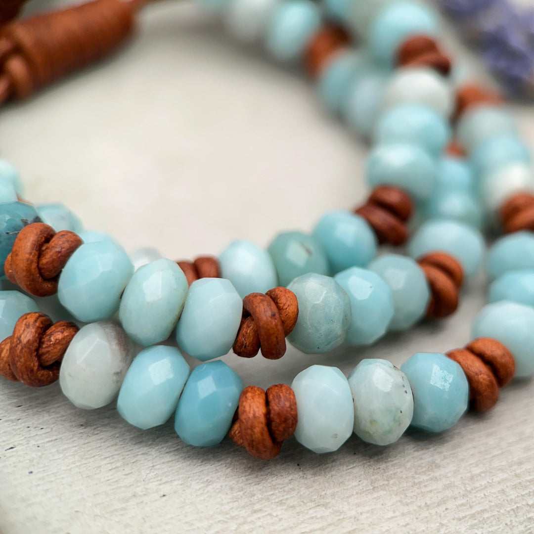 Amazonite and Rustic Brown Leather Bracelet - SunlightSilver