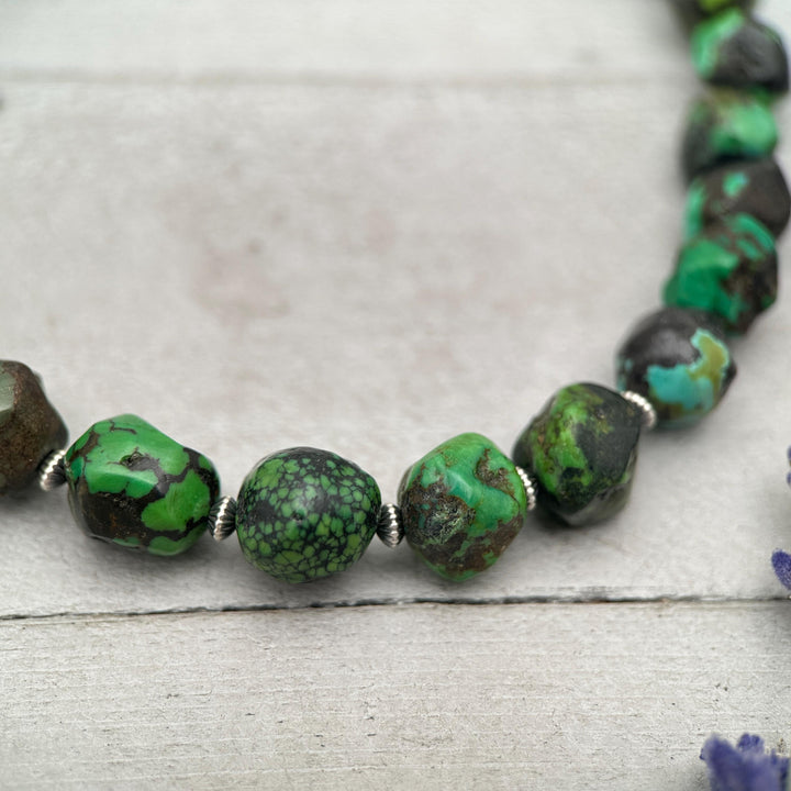 Green Turquoise Nugget and Navajo Pearl Necklace - SunlightSilver