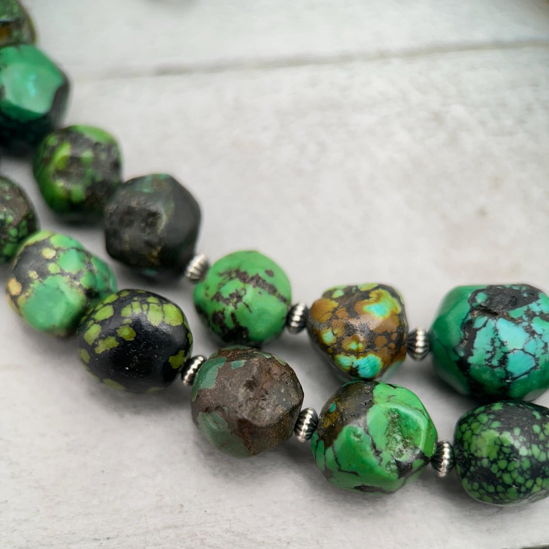 Green Turquoise Nugget and Navajo Pearl Necklace - SunlightSilver
