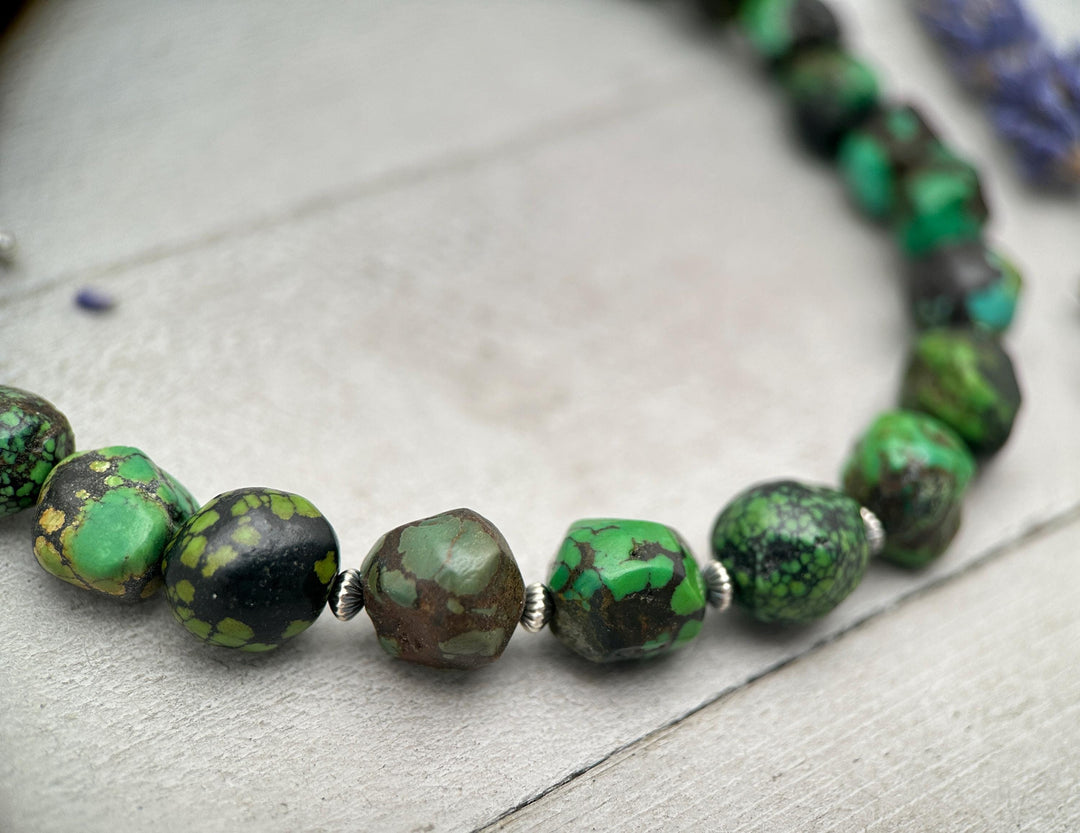 Green Turquoise Nugget and Navajo Pearl Necklace - SunlightSilver