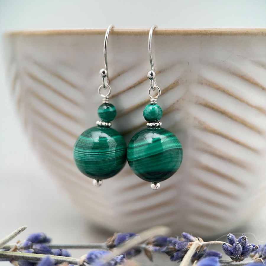 Malachite and Solid 925 Sterling Silver Earrings - SunlightSilver