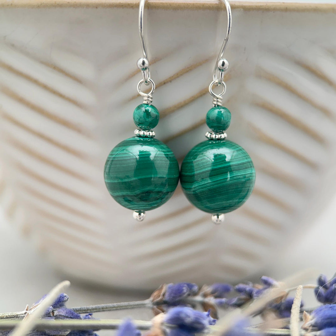 Malachite and Solid 925 Sterling Silver Earrings - SunlightSilver