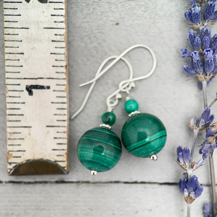 Malachite and Solid 925 Sterling Silver Earrings - SunlightSilver