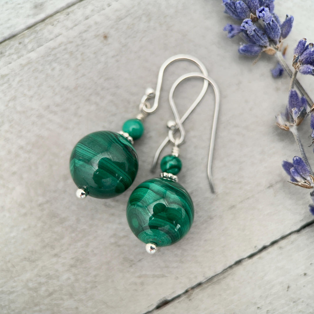 Malachite and Solid 925 Sterling Silver Earrings - SunlightSilver