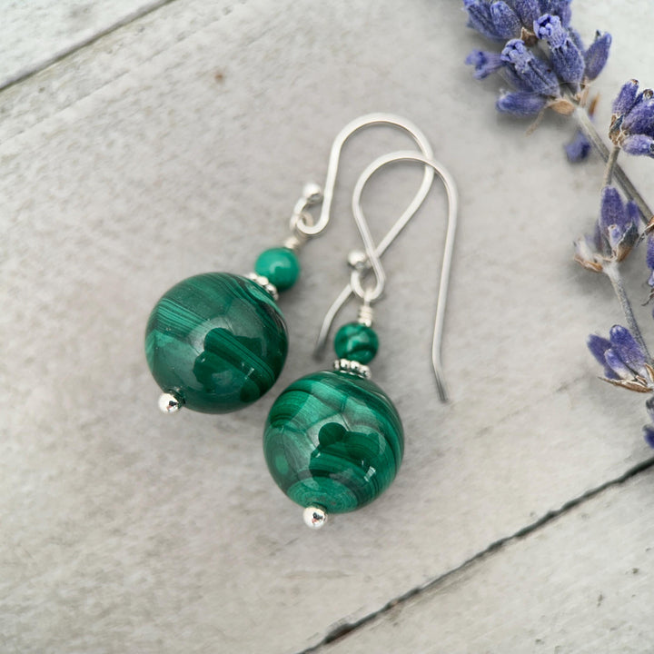 Malachite and Solid 925 Sterling Silver Earrings - SunlightSilver
