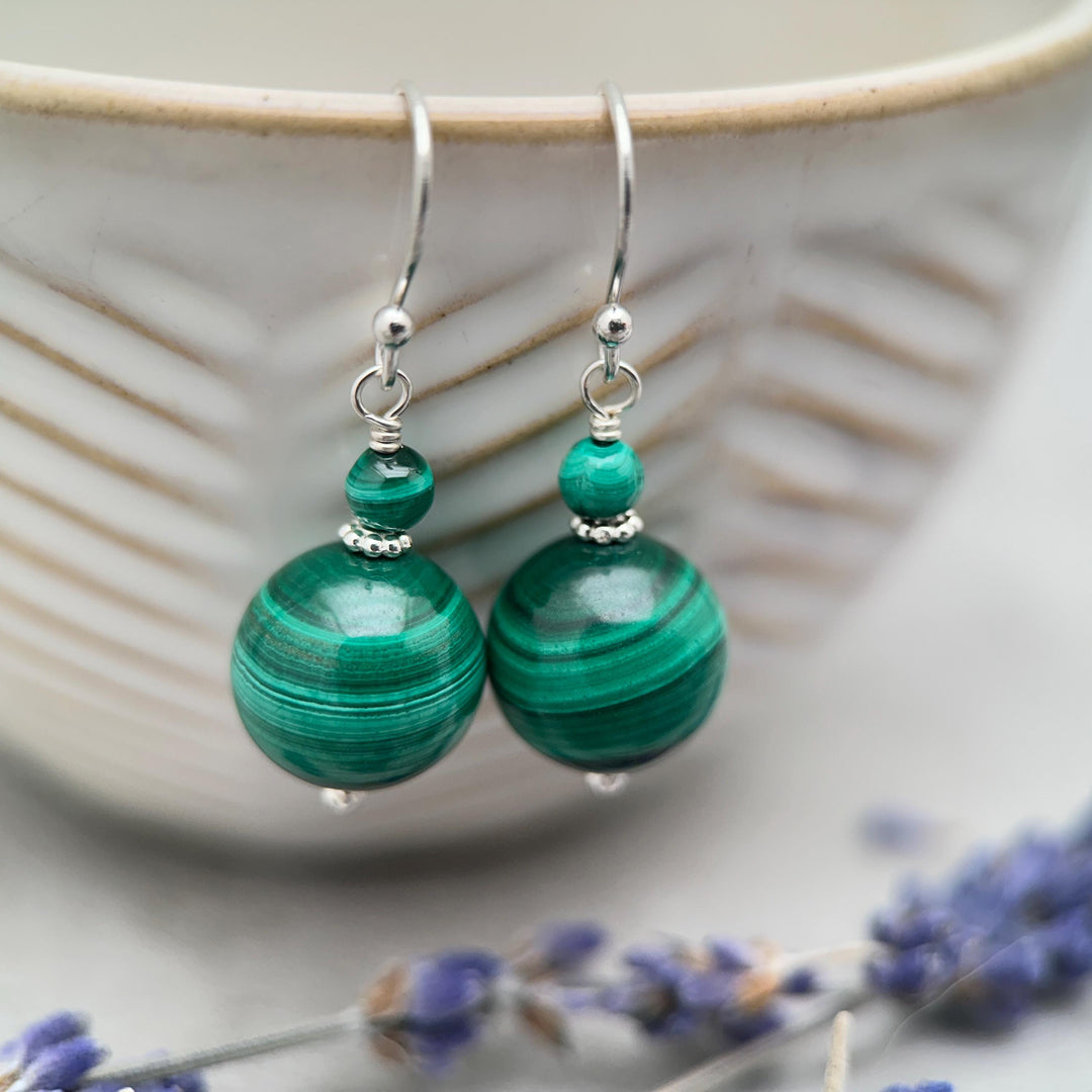 Malachite and Solid 925 Sterling Silver Earrings - SunlightSilver
