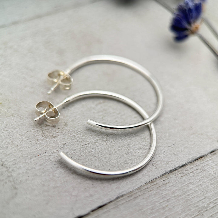 Sterling Silver Hoops - 1 Inch, Solid 925, Classic Minimalist Everyday Earrings - SunlightSilver