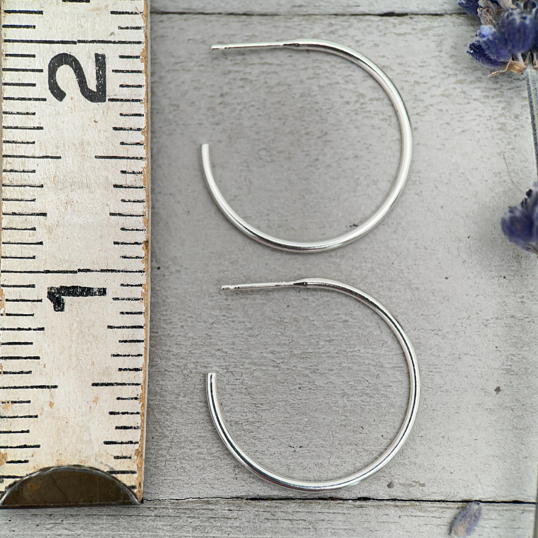 Sterling Silver Hoop Earrings Sparkly Diamond Cut, 1 Inch, Hinged Clasp - SunlightSilver