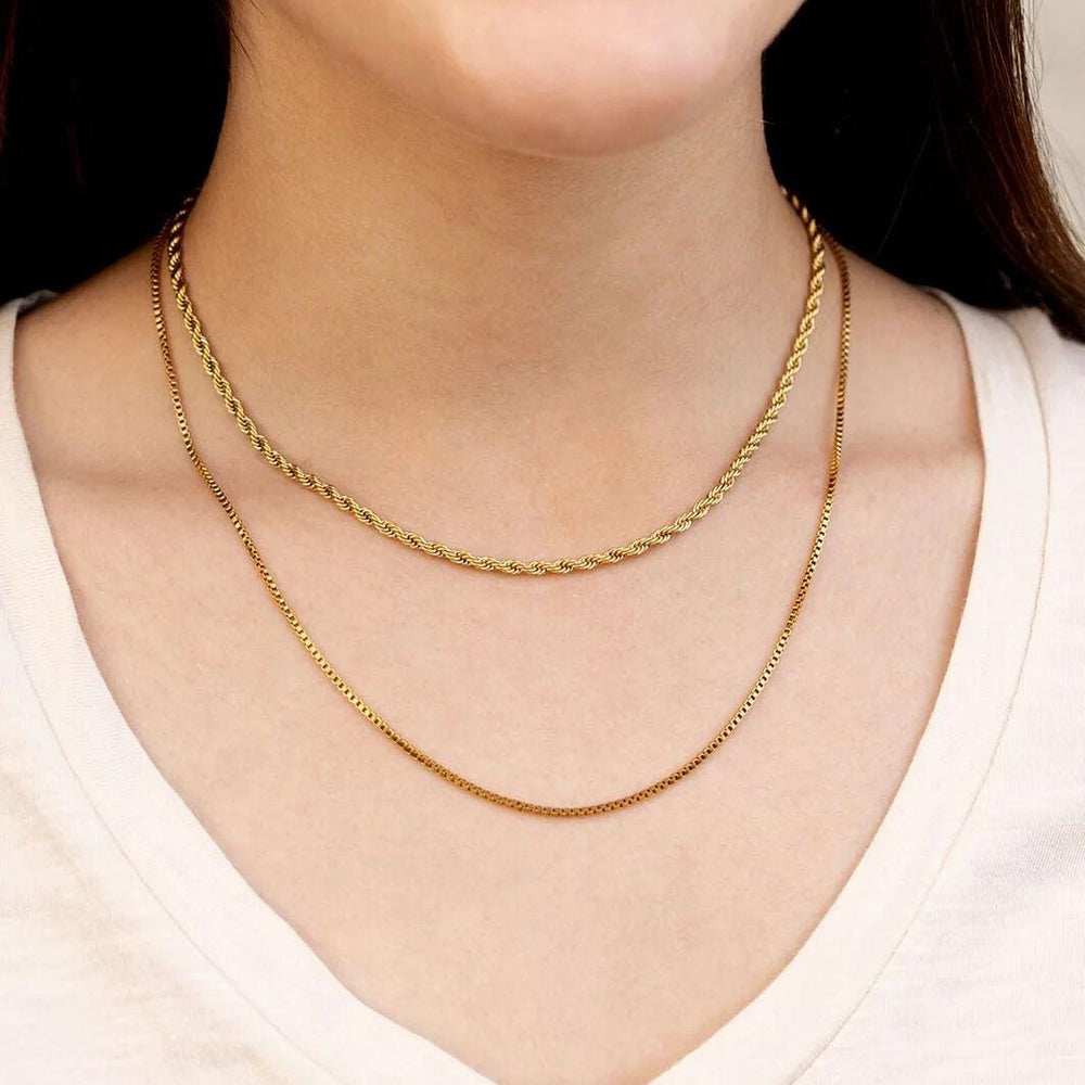 14k Gold Filled Box Chain Necklace - 20 Inch, Thin 1 - SunlightSilver