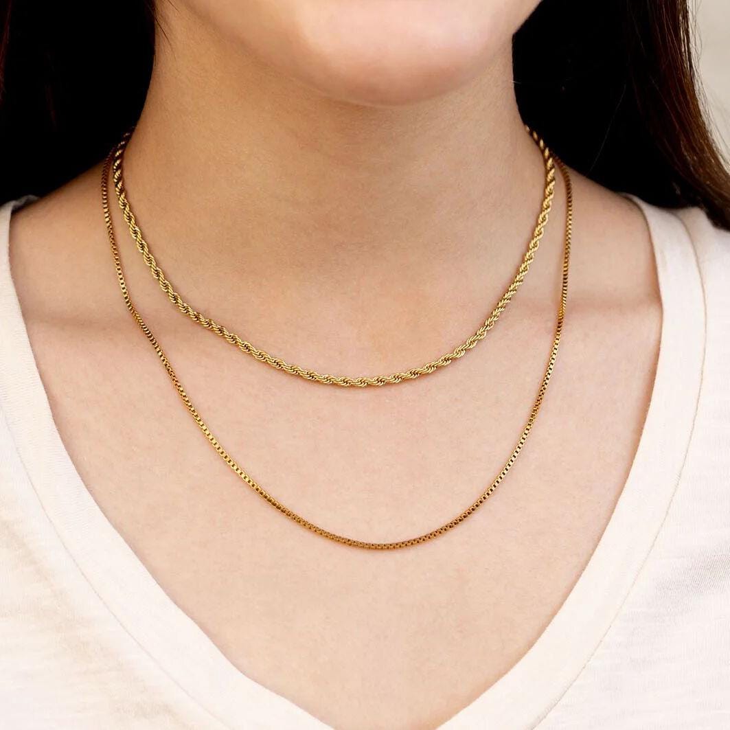 14k Gold Filled Box Chain Necklace - 20 Inch, Thin 1 - SunlightSilver