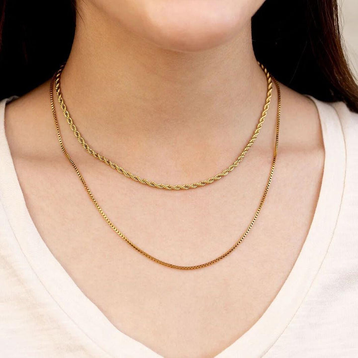 14k Gold Filled Box Chain Necklace - 20 Inch, Thin 1 - SunlightSilver