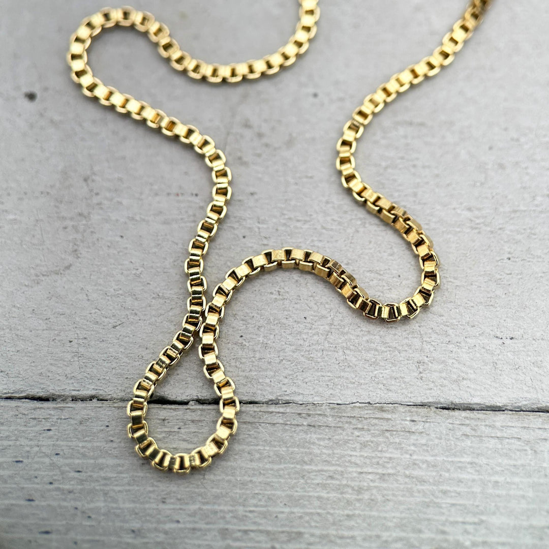 14k Gold Filled Box Chain Necklace - 20 Inch, Thin 1 - SunlightSilver