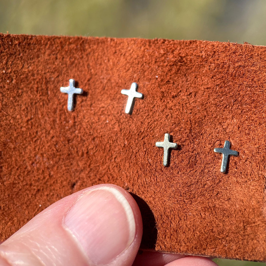 Gold Cross Stud Earrings - 14k Yellow Gold Filled, Dainty Christian Cross Earrings, Minimalist Faith Jewelry - SunlightSilver