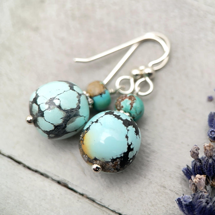 Natural Turquoise and Sterling Silver Earrings - December Birthstone - SunlightSilver