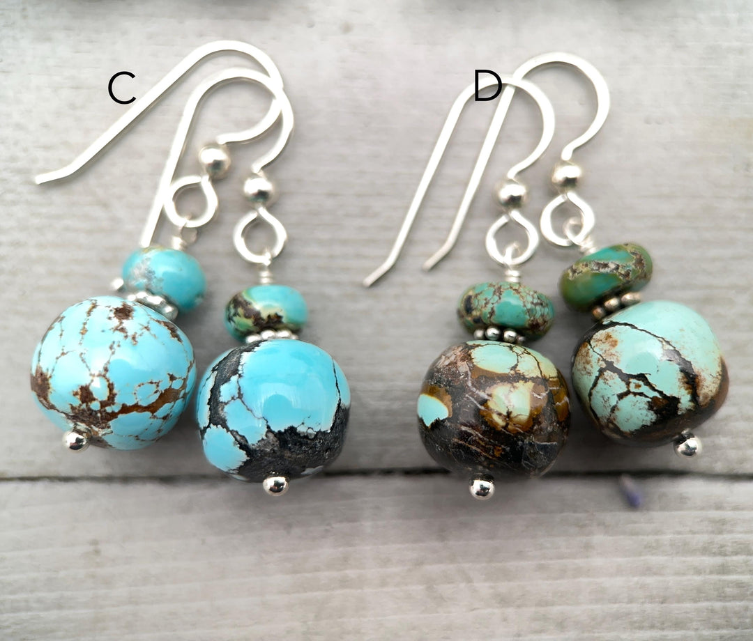 Natural Turquoise and Sterling Silver Earrings - December Birthstone - SunlightSilver