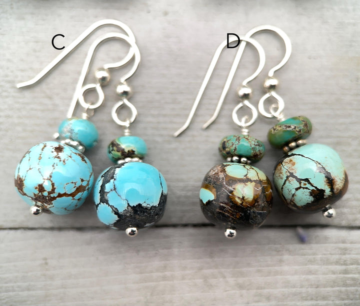 Natural Turquoise and Sterling Silver Earrings - December Birthstone - SunlightSilver