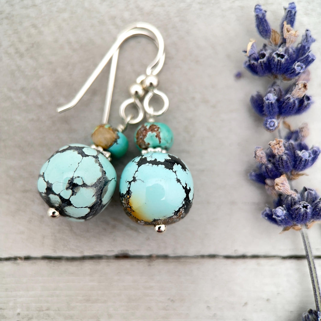 Natural Turquoise and Sterling Silver Earrings - December Birthstone - SunlightSilver