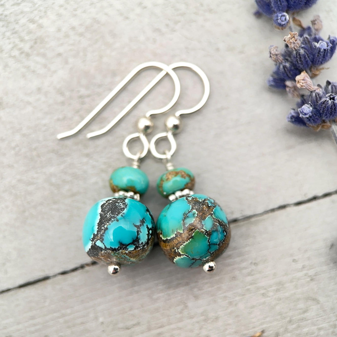 Natural Turquoise and Sterling Silver Earrings - December Birthstone - SunlightSilver