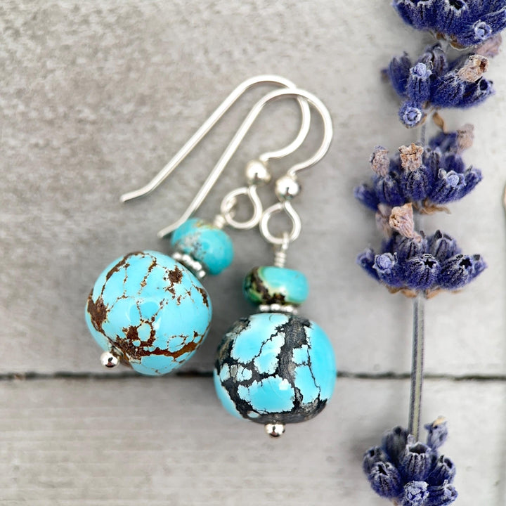Natural Turquoise and Sterling Silver Earrings - December Birthstone - SunlightSilver