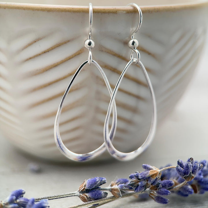 Sterling Silver Teardrop Hoop Earrings - Everyday Minimalist Lightweight Statement Earrings, Gift for Her - SunlightSilver