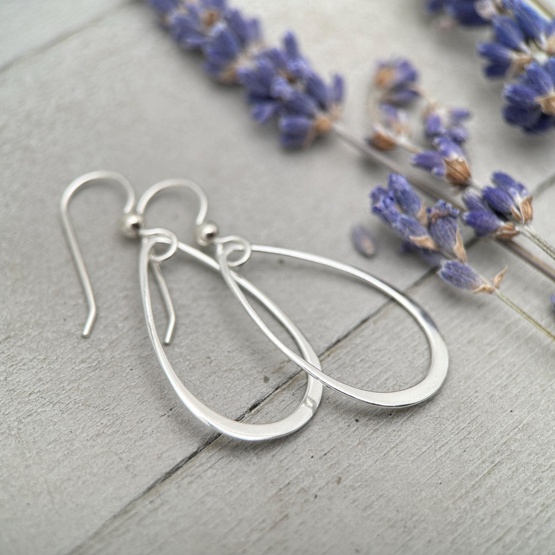 Sterling Silver Teardrop Hoop Earrings - Everyday Minimalist Lightweight Statement Earrings, Gift for Her - SunlightSilver