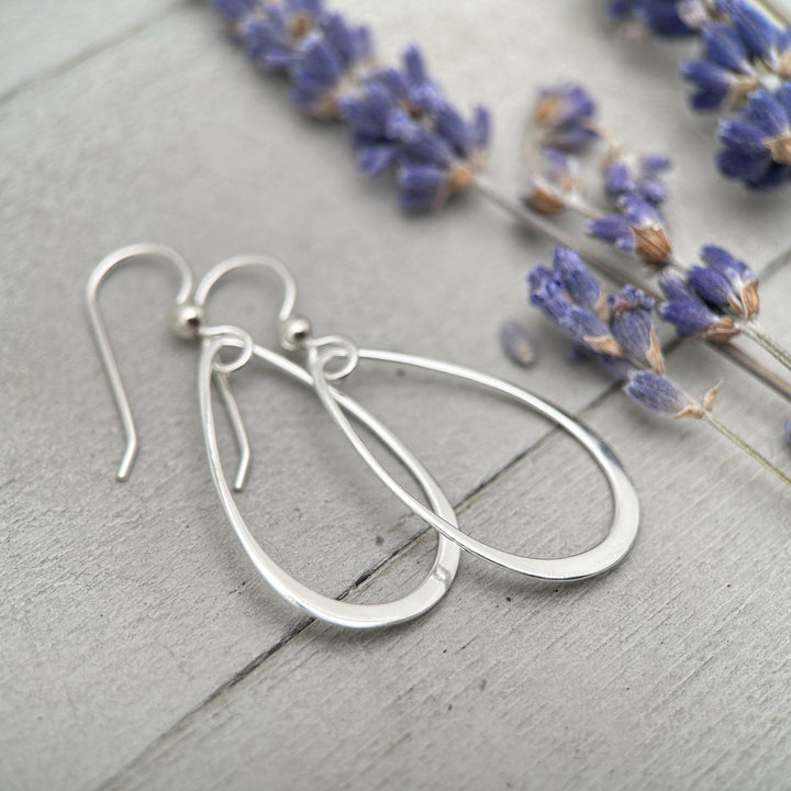 Sterling Silver Teardrop Hoop Earrings - Everyday Minimalist Lightweight Statement Earrings, Gift for Her - SunlightSilver