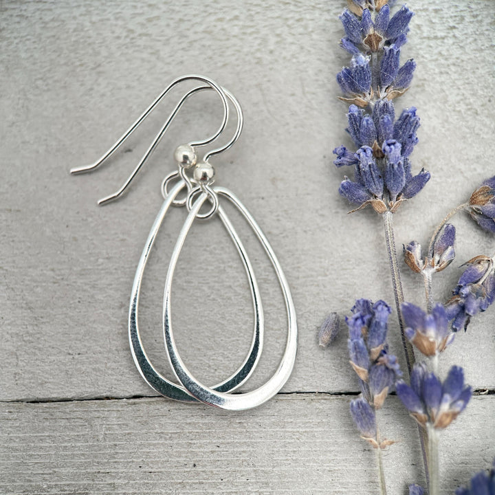 Sterling Silver Teardrop Hoop Earrings - Everyday Minimalist Lightweight Statement Earrings, Gift for Her - SunlightSilver