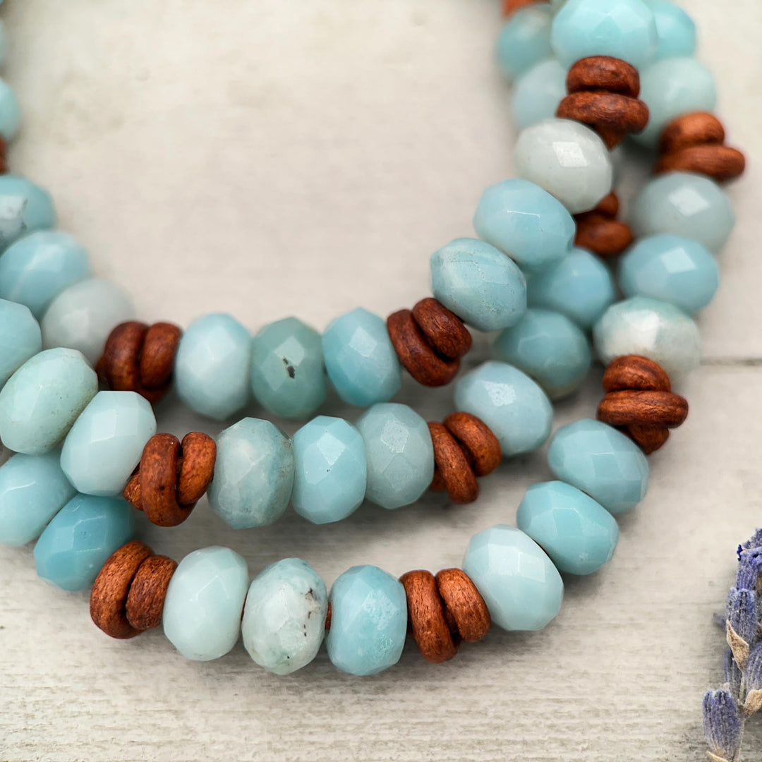 Amazonite and Rustic Brown Leather Bracelet - SunlightSilver