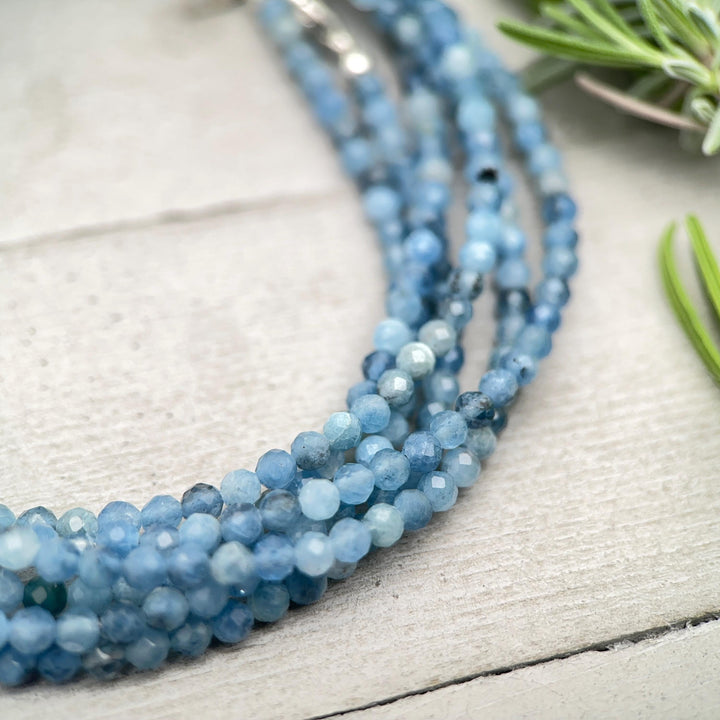Faceted Beaded Aquamarine and Sterling Silver Silver Necklace - SunlightSilver
