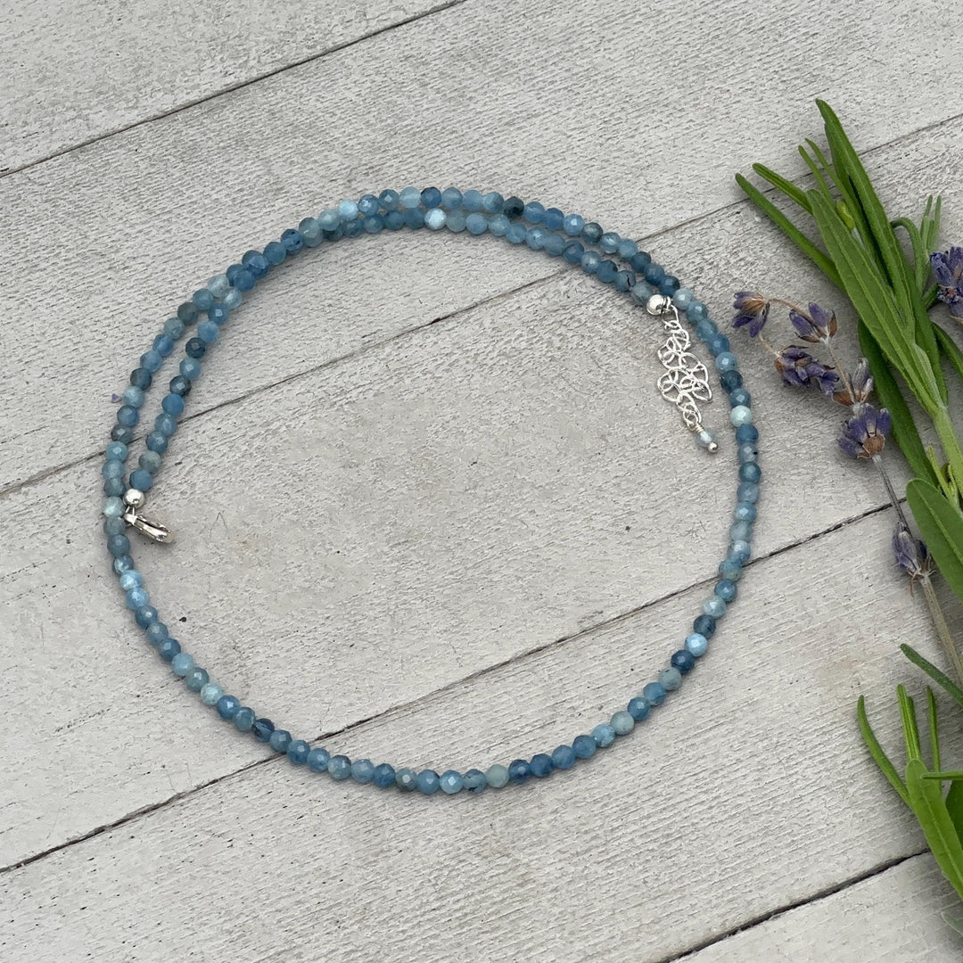 Faceted Beaded Aquamarine and Sterling Silver Silver Necklace - SunlightSilver