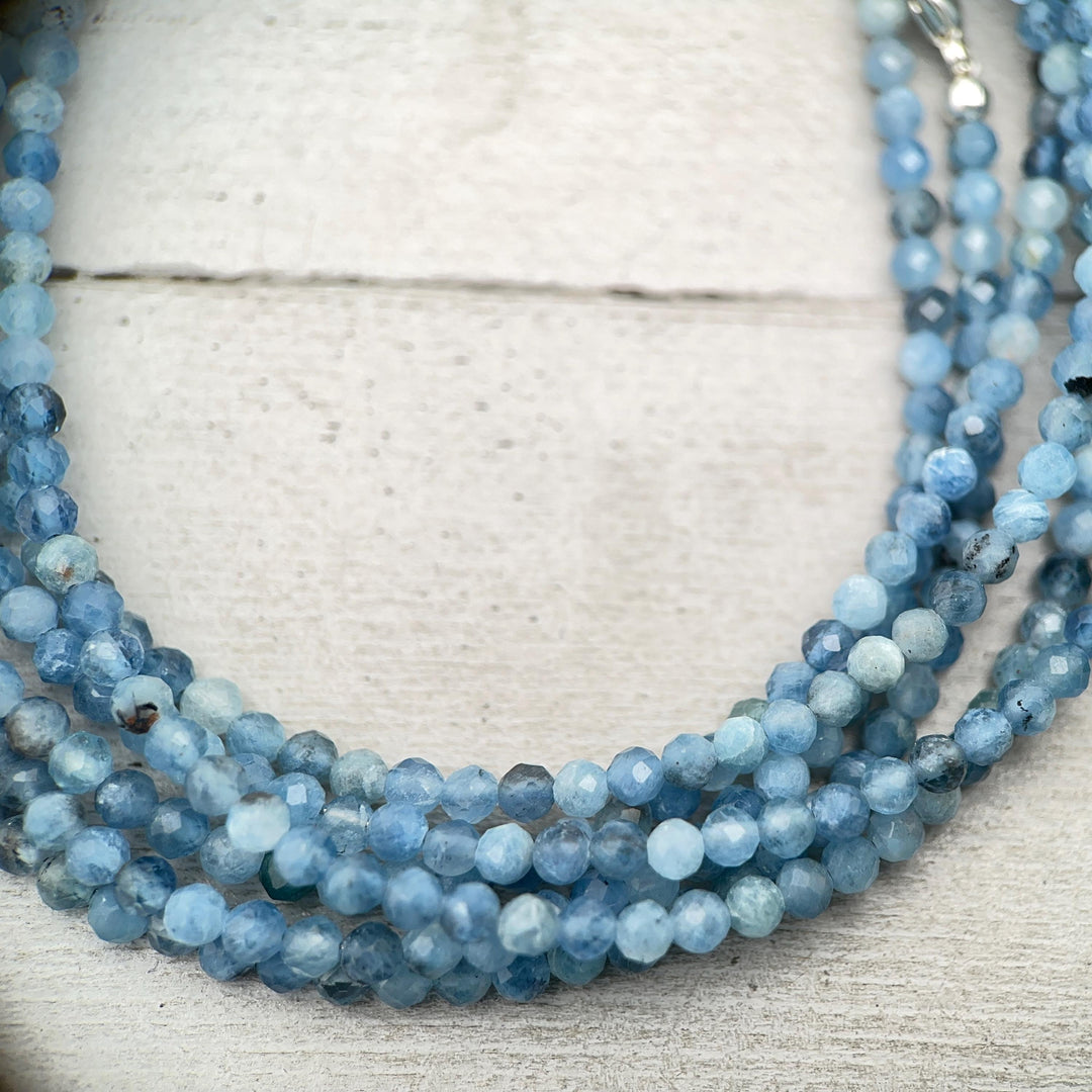 Faceted Beaded Aquamarine and Sterling Silver Silver Necklace - SunlightSilver