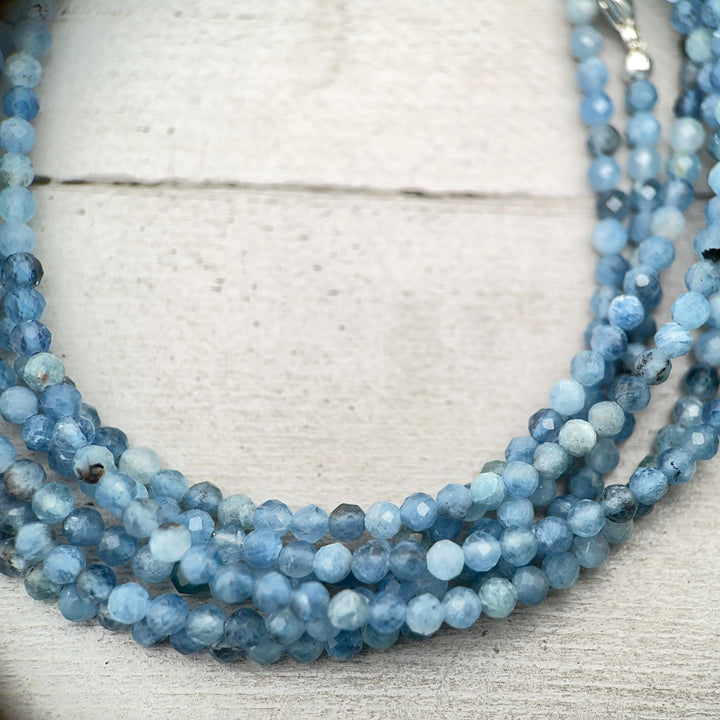 Faceted Beaded Aquamarine and Sterling Silver Silver Necklace - SunlightSilver